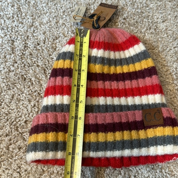 C.C Multi Color Striped Ribbed Beanie Hat - Picture 2 of 7